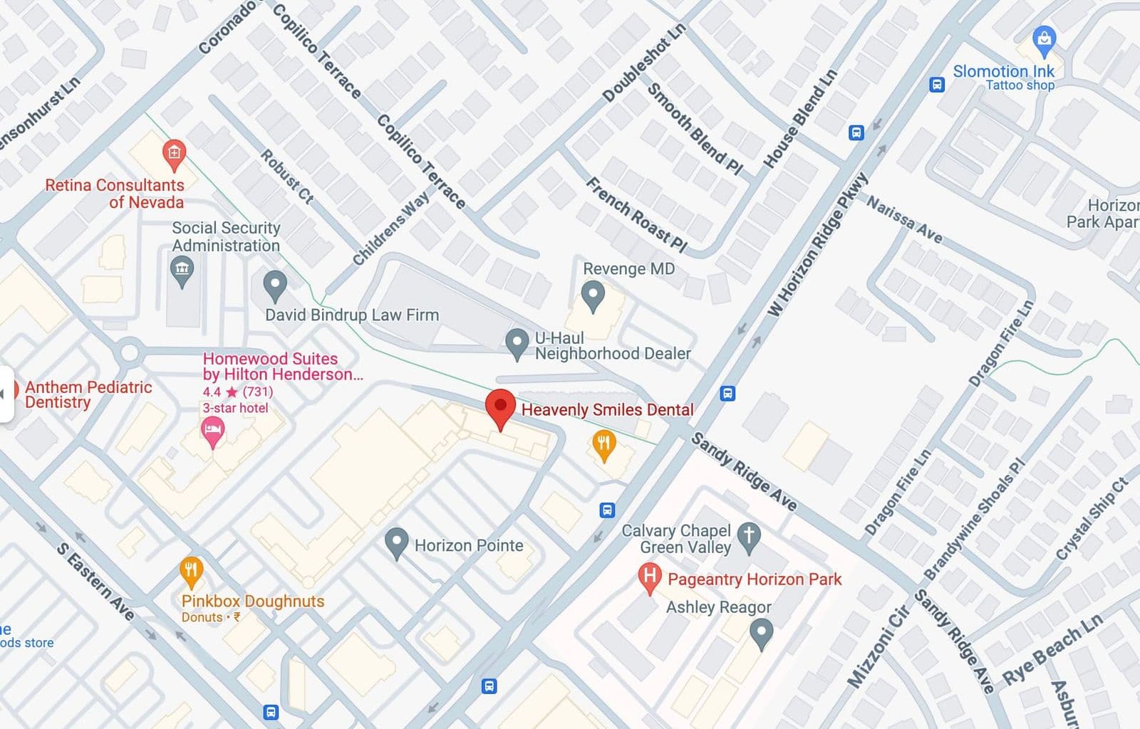 Map showing One Dental World's Henderson and Southwest Las Vegas office locations
